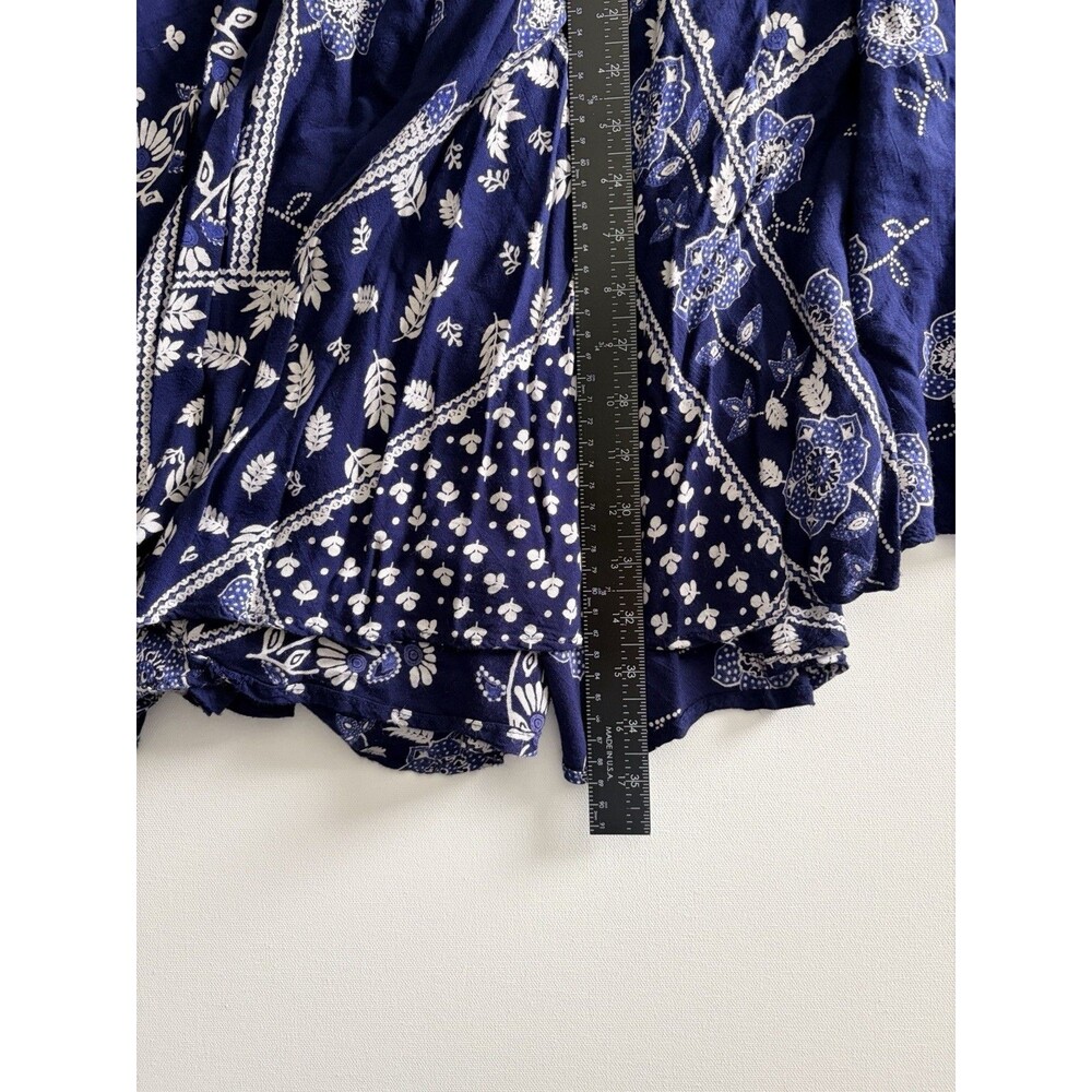 Vintage Y2K Lola P. 2000's Flowy Maxi Skirt Hanky Hem Blue White Floral Medium - Picture 5 of 8